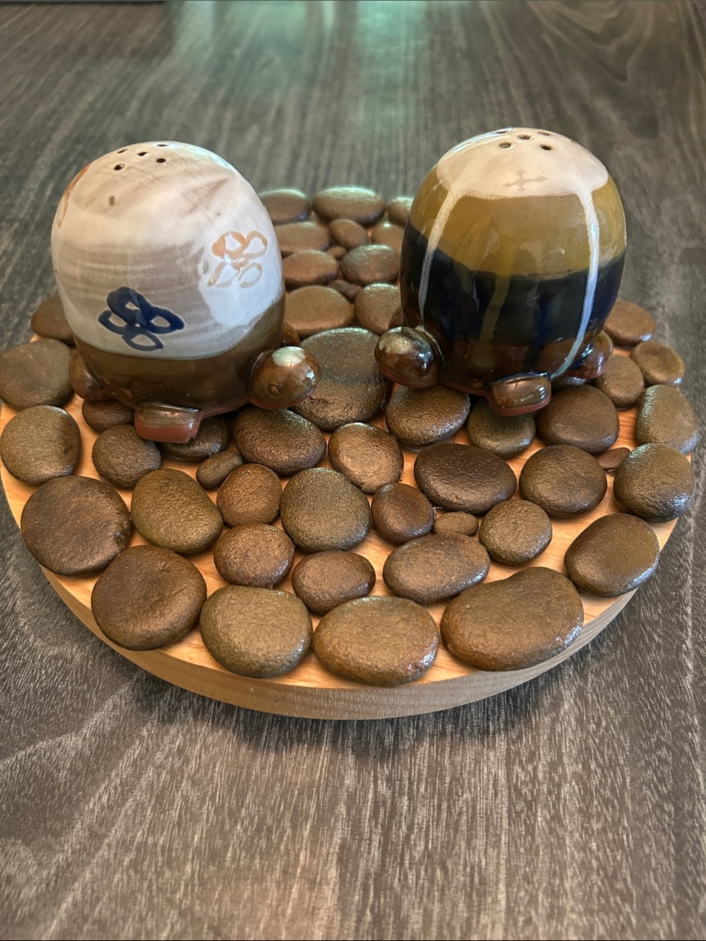 Handmade studio pottery turtle salt and pepper shakers